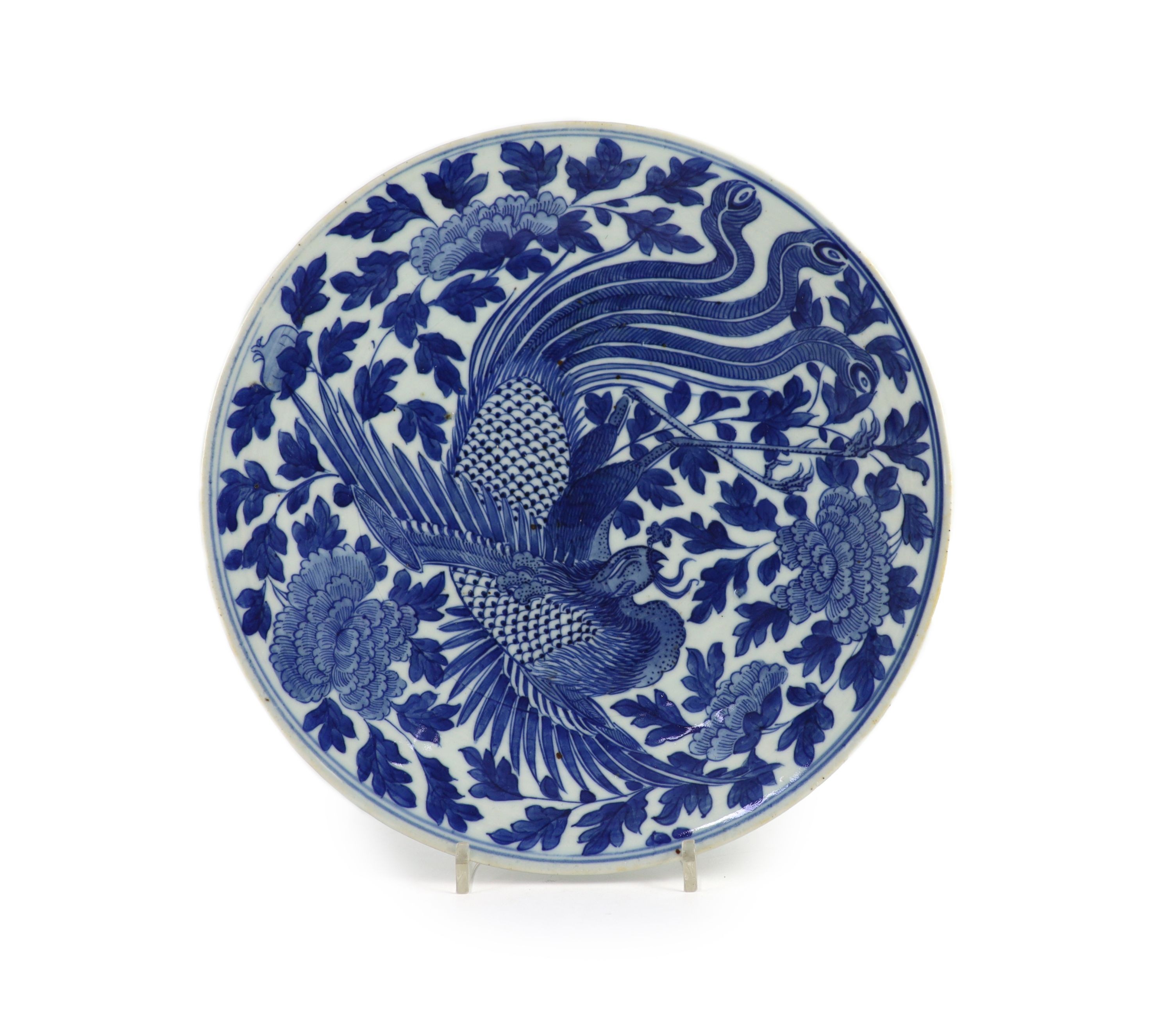 A Chinese blue and white ‘phoenix’ dish, Daoguang mark and period (1821-50), 29.7 cm diameter